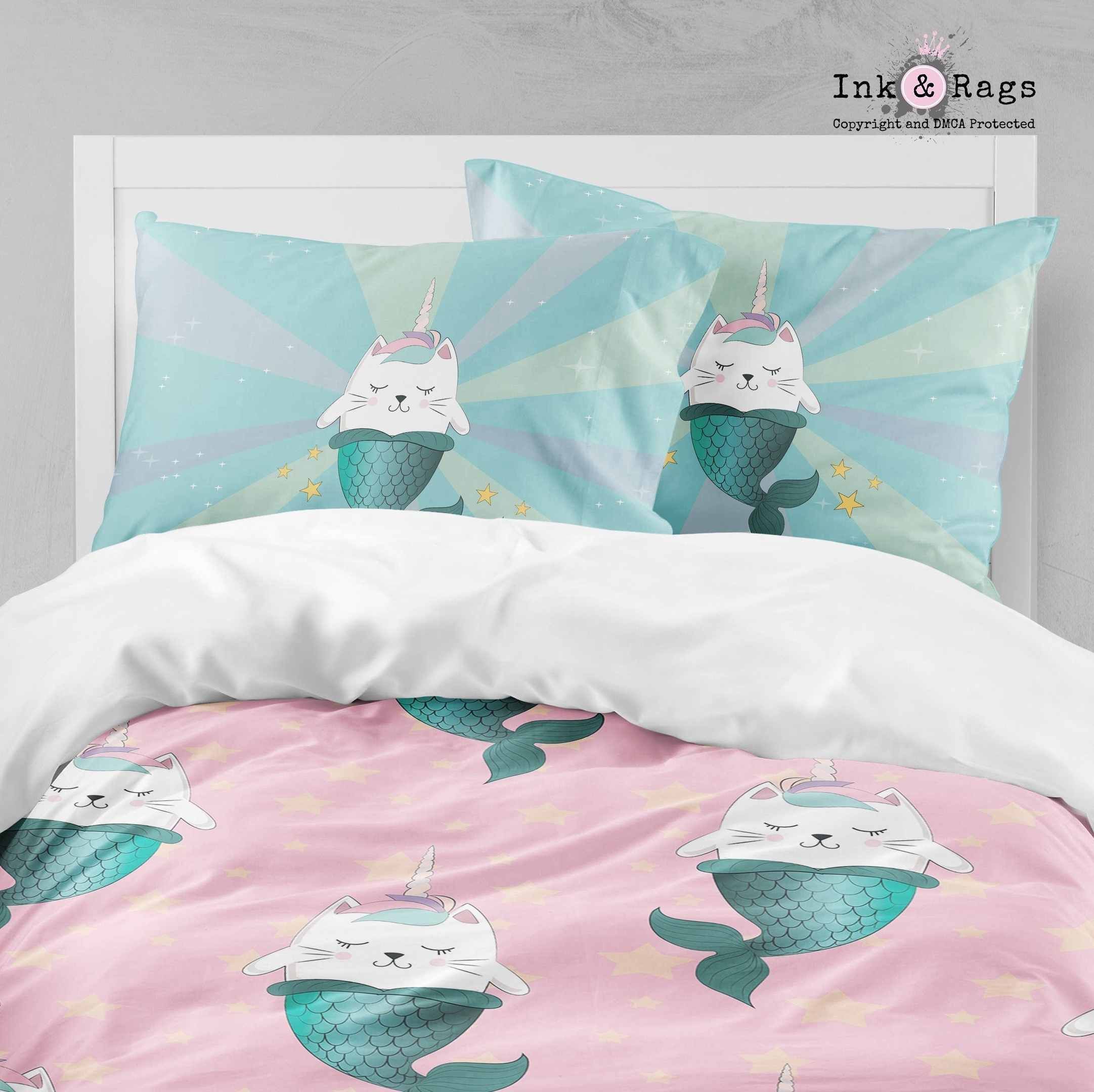 Caticorn Mermaids Unicorn Cat Mermaid Big Kids Bedding Set
