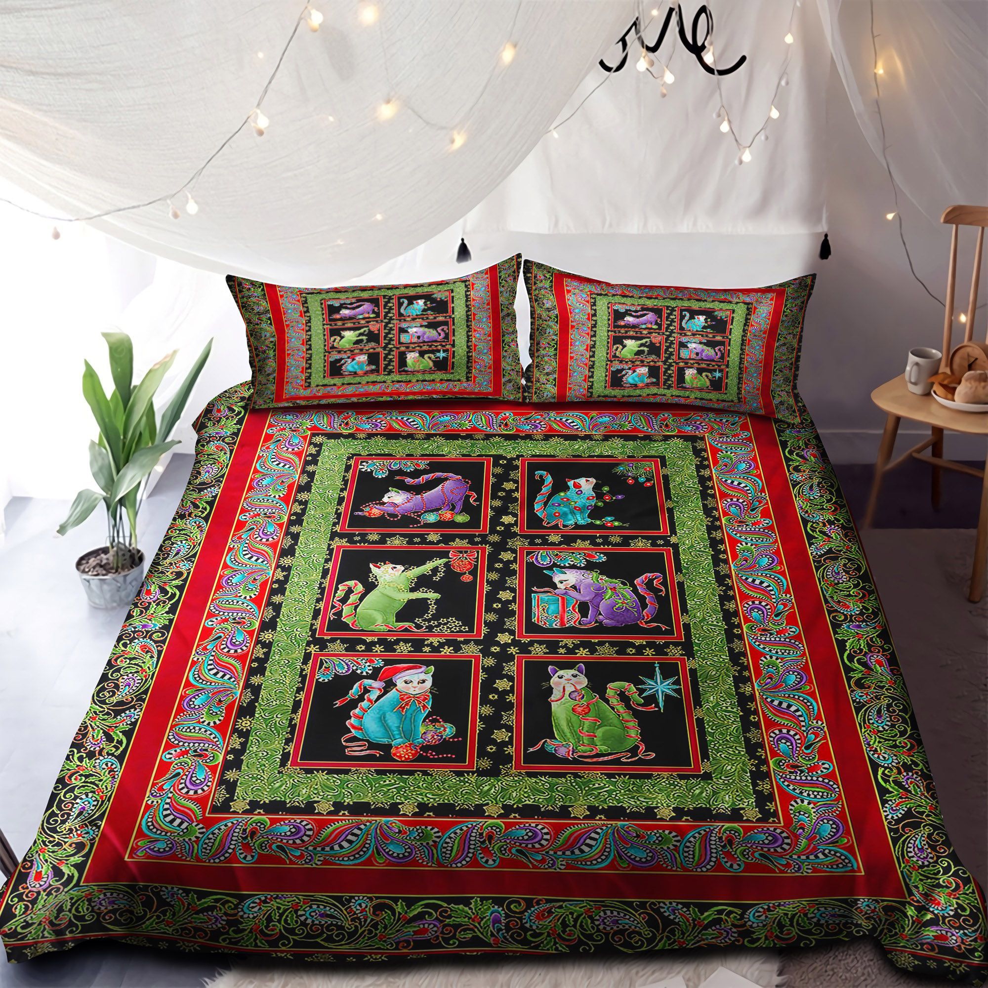 Catitude Cat Merry Christmas Bedding Set