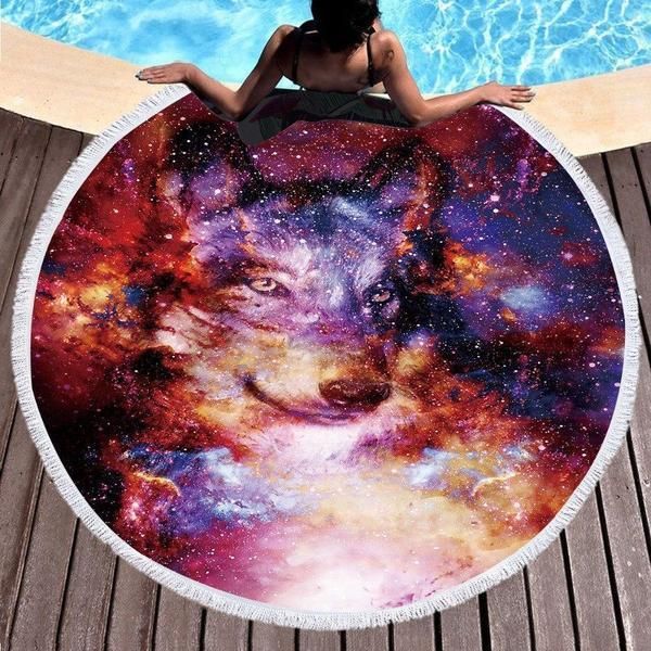 Catori The Spirit Fox Galaxy Printed Round Beach Towel