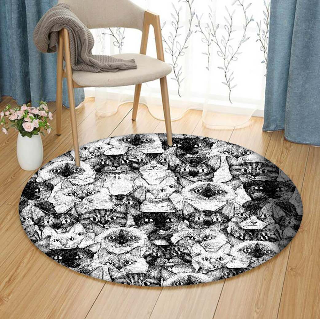 Cats White Round Carpet