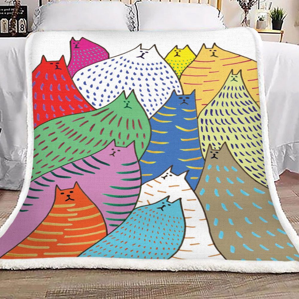 Cats Colorful Sherpa Fleece Blanket