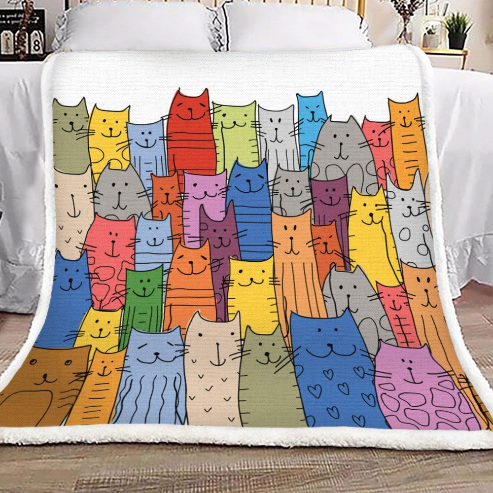 Cats Colorful Sherpa Fleece Blanket
