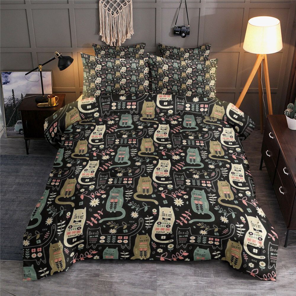 Cats Colors And Flowers Bedding Set