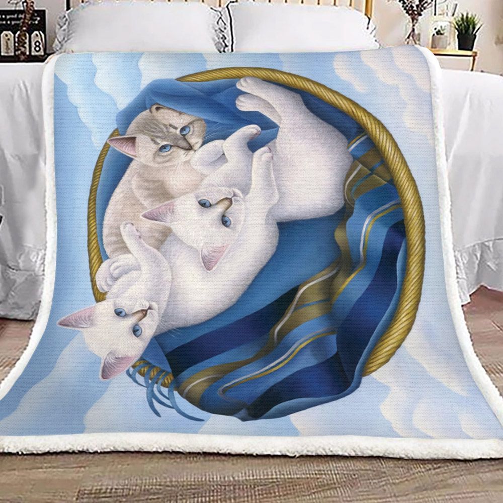 Cats In Sky Basket Sherpa Fleece Blanket