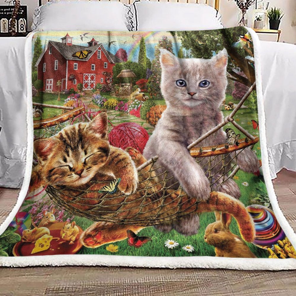 Cats In The Garden Sherpa Fleece Blanket