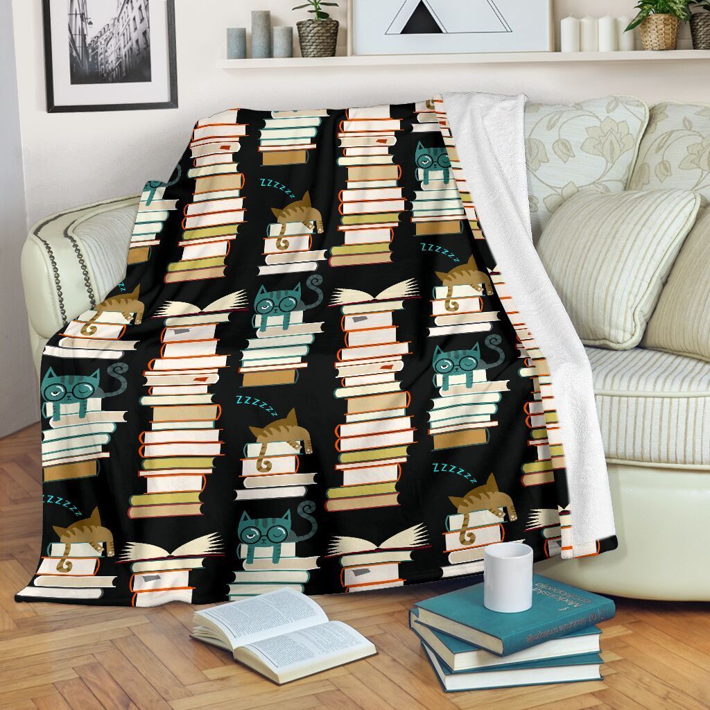 Cats Reading Library Sherpa Fleece Blanket