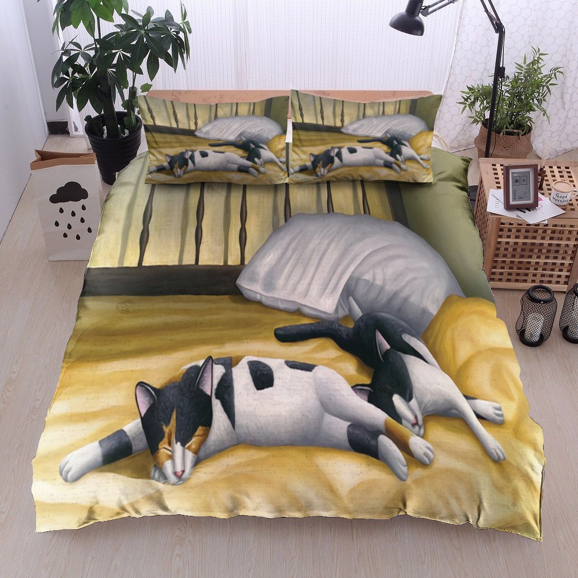 Cats Sleeping On Big Bed Bedding Set