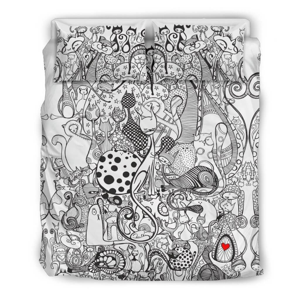 Cats Story Black And White Bedding Set