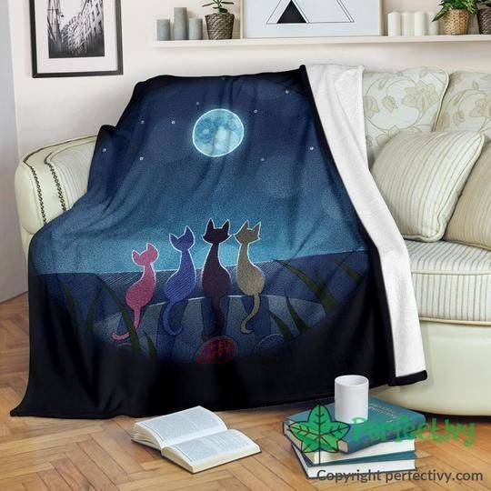 Cats Under Moonlight Sherpa Fleece Blanket