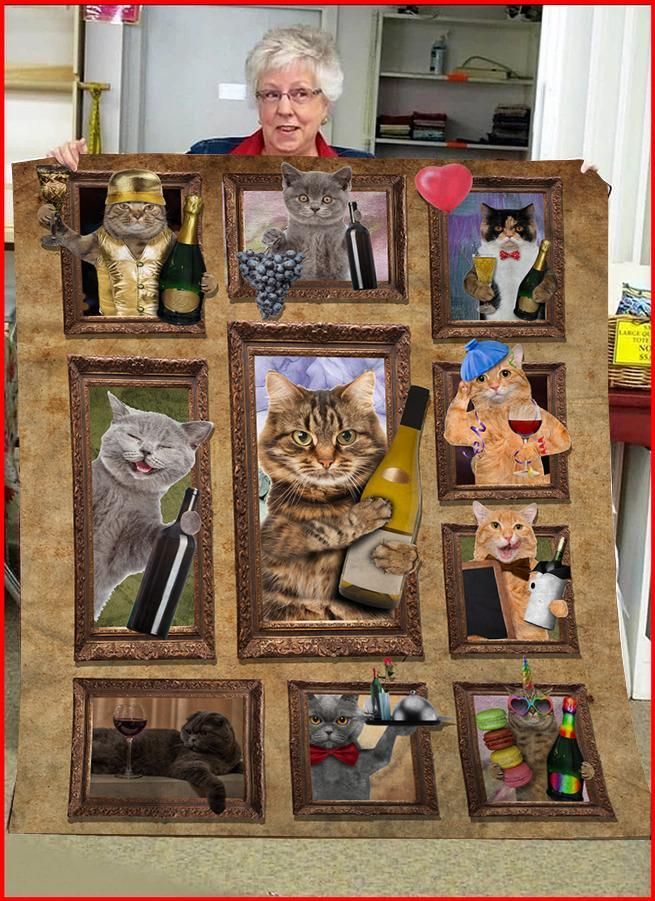Cats With Wine Sherpa Fleece Blanket