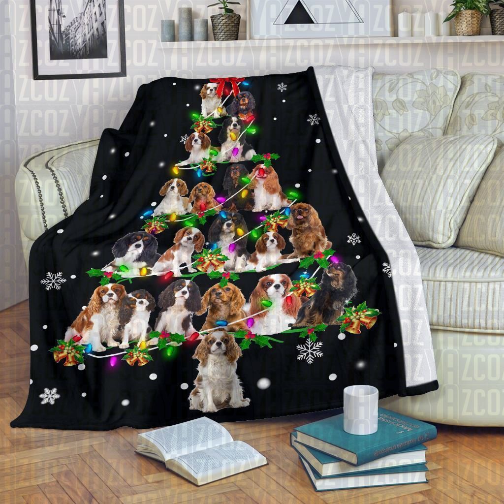 Cavalier King Charles Spaniel Christmas Tree Sherpa Fleece Blanket