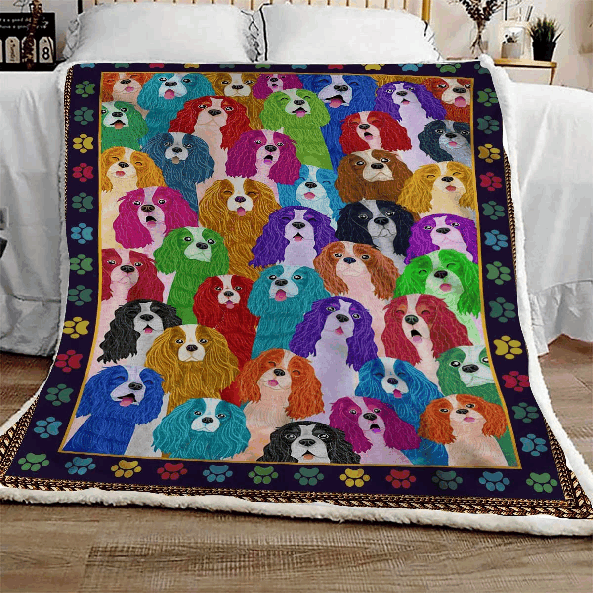 Cavalier King Charles Spaniel Multi Dog Sherpa Fleece Blanket