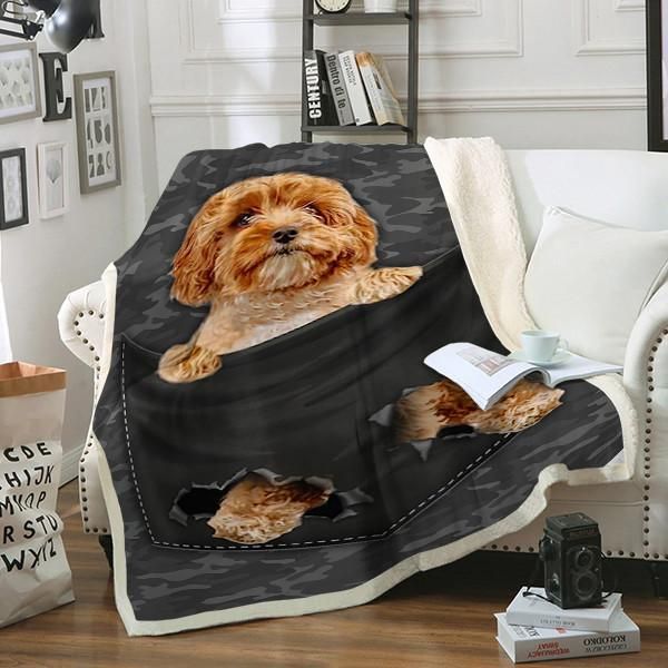 Cavoodle Dog Pocket Sherpa Fleece Blanket