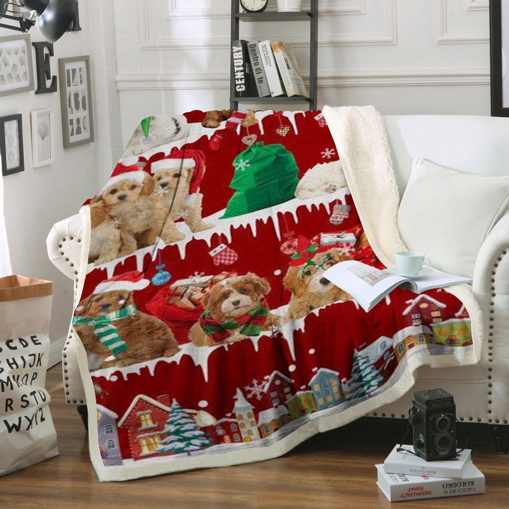 Cavoodle Snow Christmas Sherpa Fleece Blanket