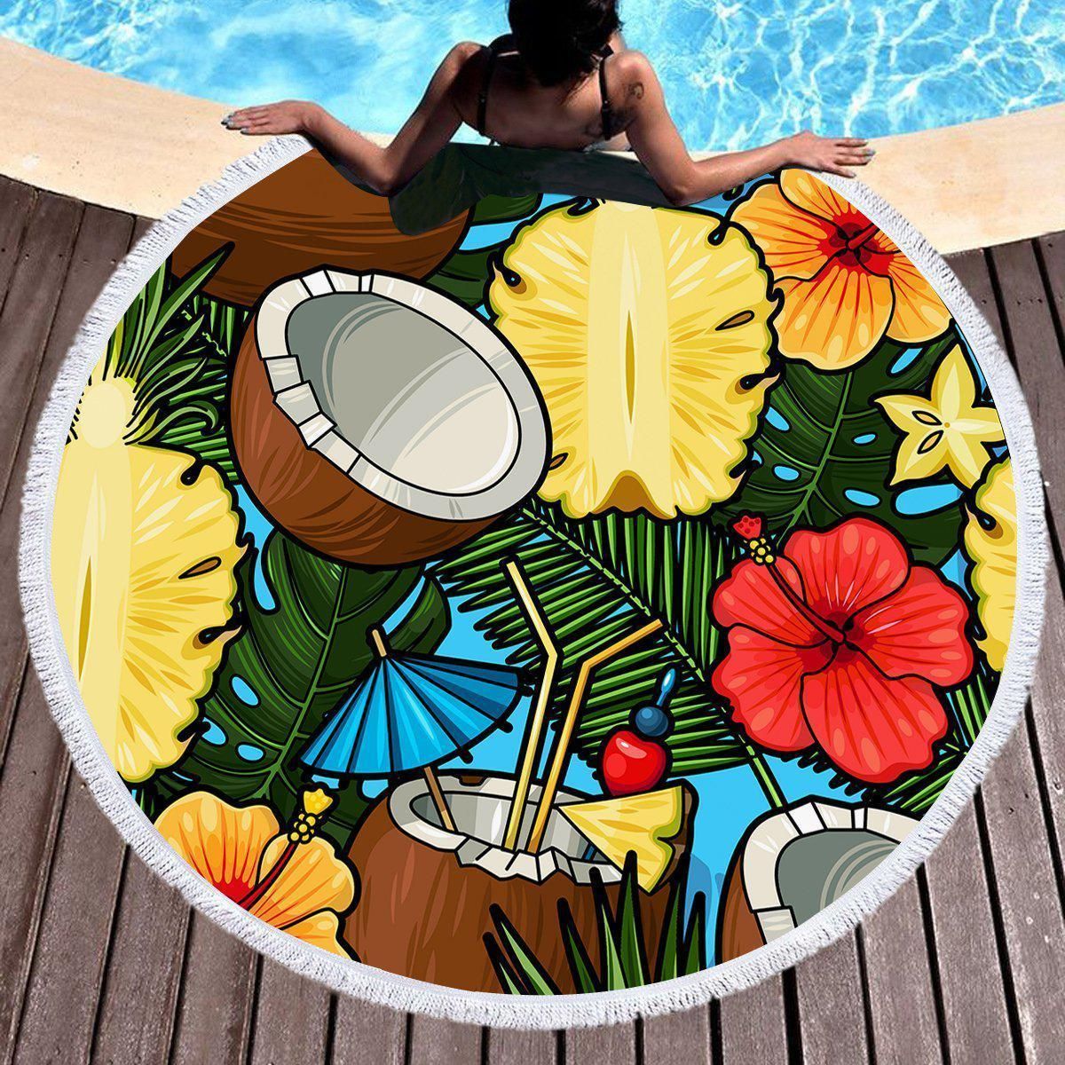 Cayo Coco Summer Time Printed Round Beach Towel