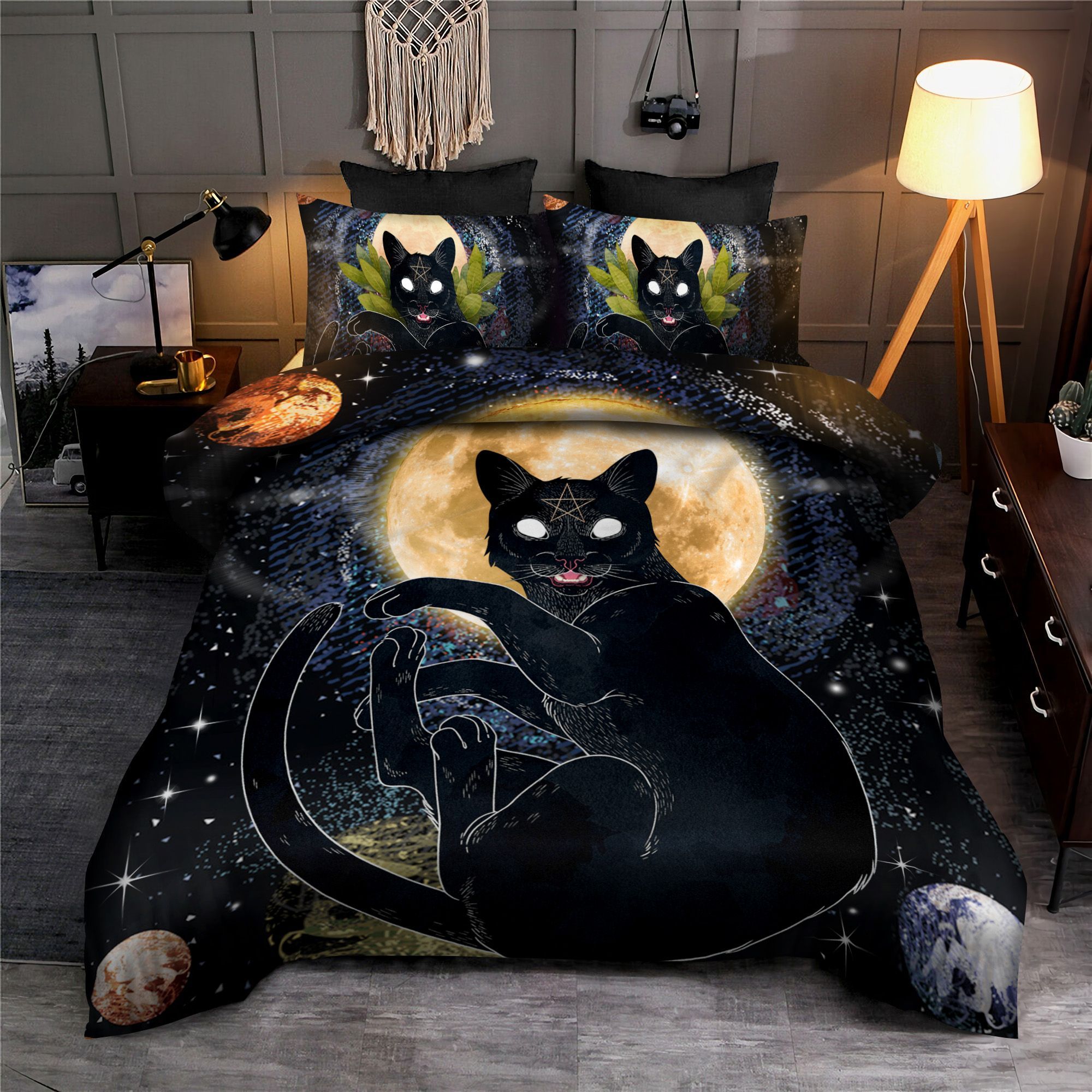 Celestial Black Cat Bedding Set
