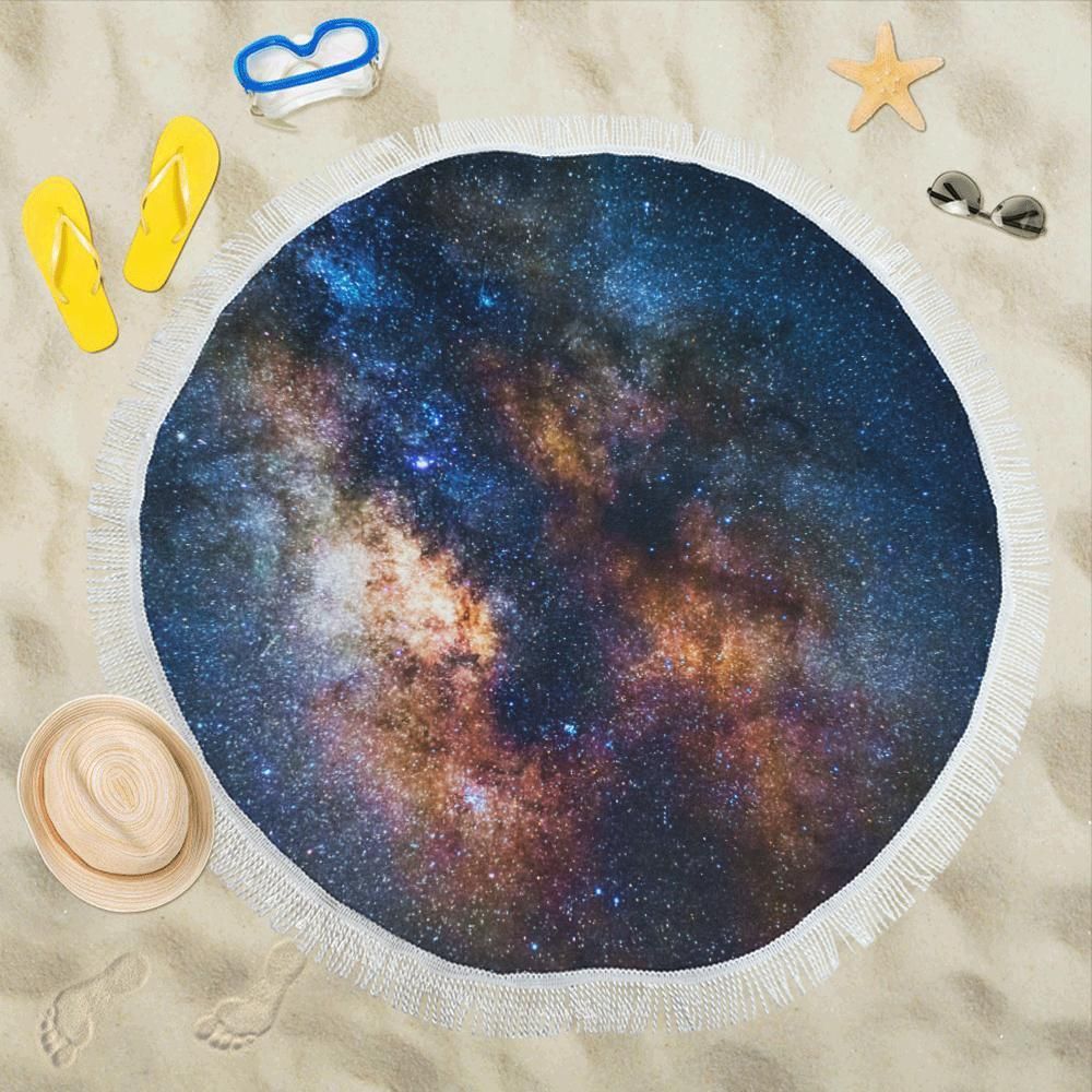 Celestial Milky Way Galaxy Printed Round Beach Towel