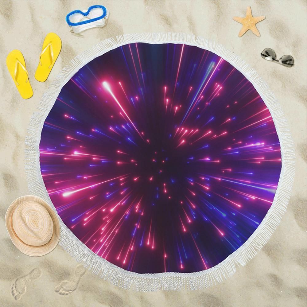 Celestial Purple Blue Neon Speed Light Round Beach Towel
