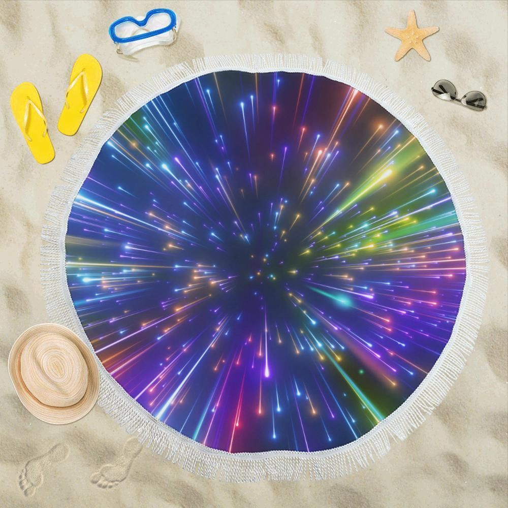 Celestial Rainbow Speed Light Round Beach Towel