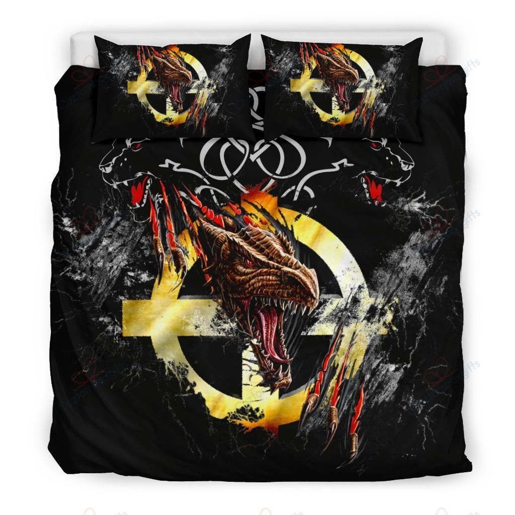 Celtic Cross Flag With Red Dragon Bedding Set