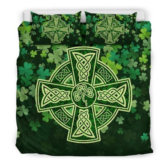 Celtic Cross Shamrock Cotton Bed Sheets Spread Comforter Bedding Set
