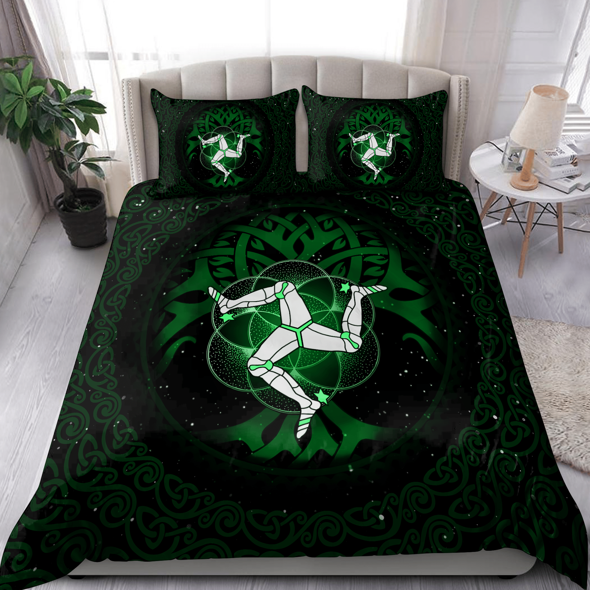 Celtic Culture Triskelion Triple Green Pattern St Patrick’s Day Bedding Set