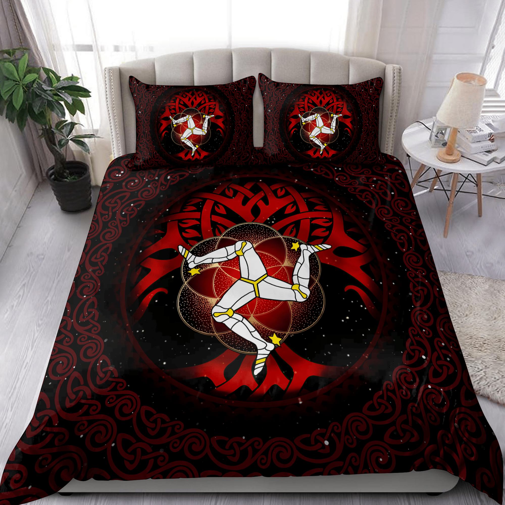 Celtic Culture Triskelion Triple Red Pattern St Patrick’s Day Bedding Set