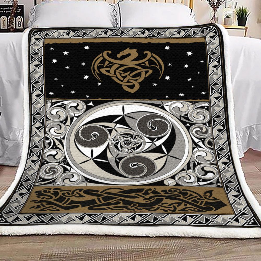 Celtic Dragon Black White And Bronze Sherpa Fleece Blanket