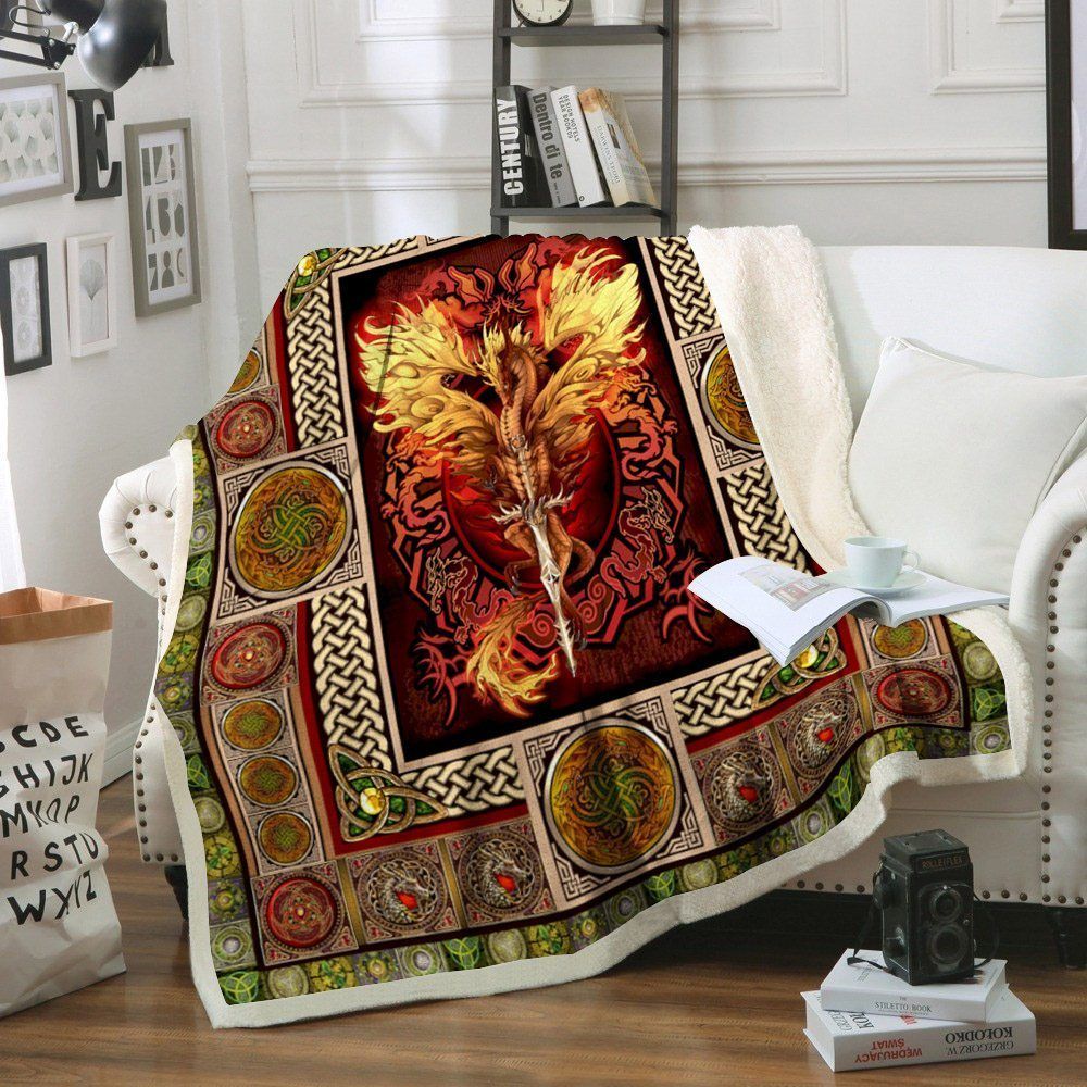 Celtic Dragon Sherpa Fleece Blanket
