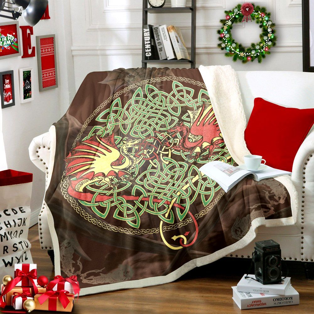 Celtic Dragon Sherpa Fleece Blanket