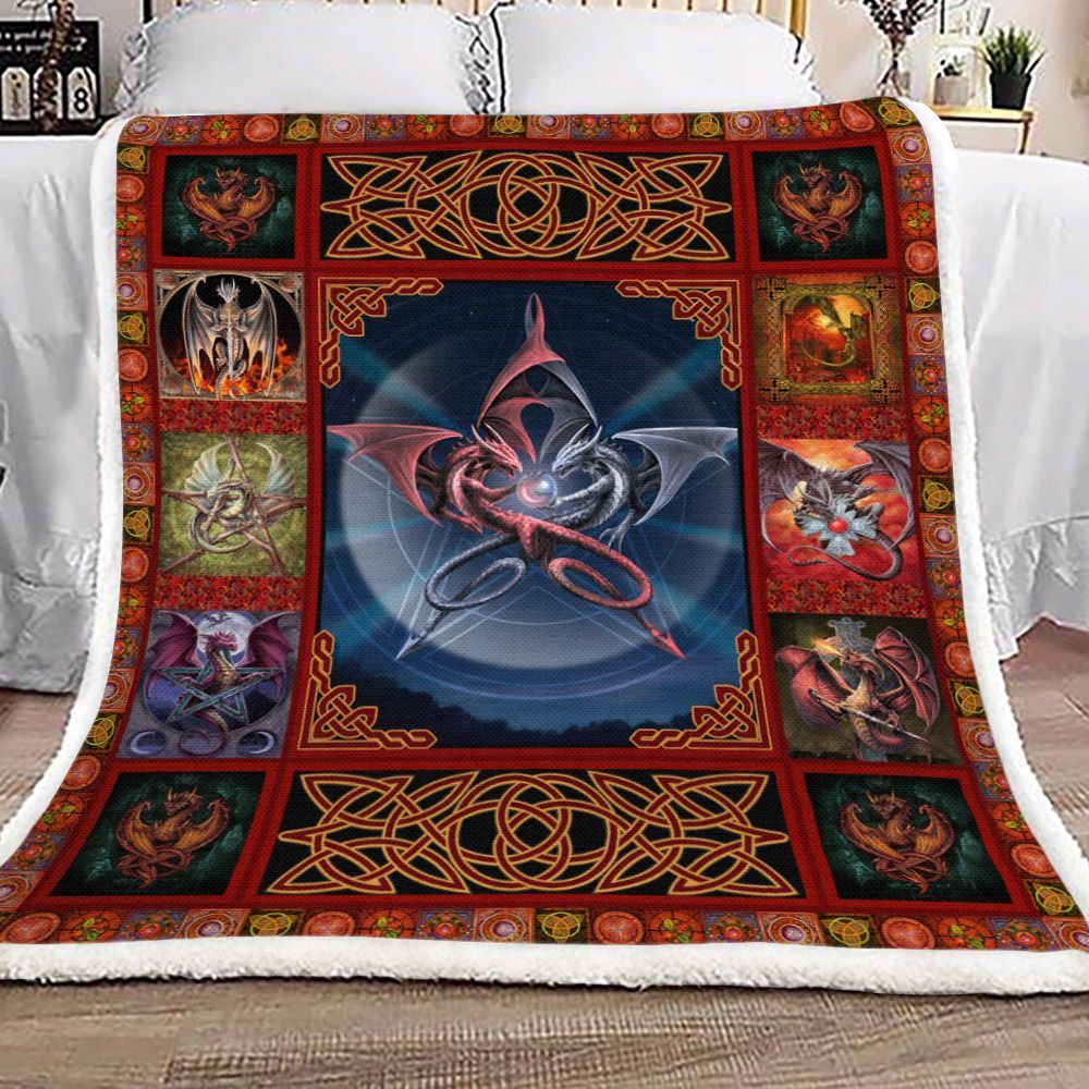 Celtic Dragon Sherpa Fleece Blanket