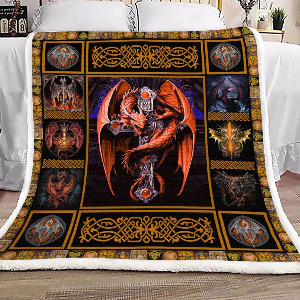 Celtic Dragon Sherpa Fleece Blanket
