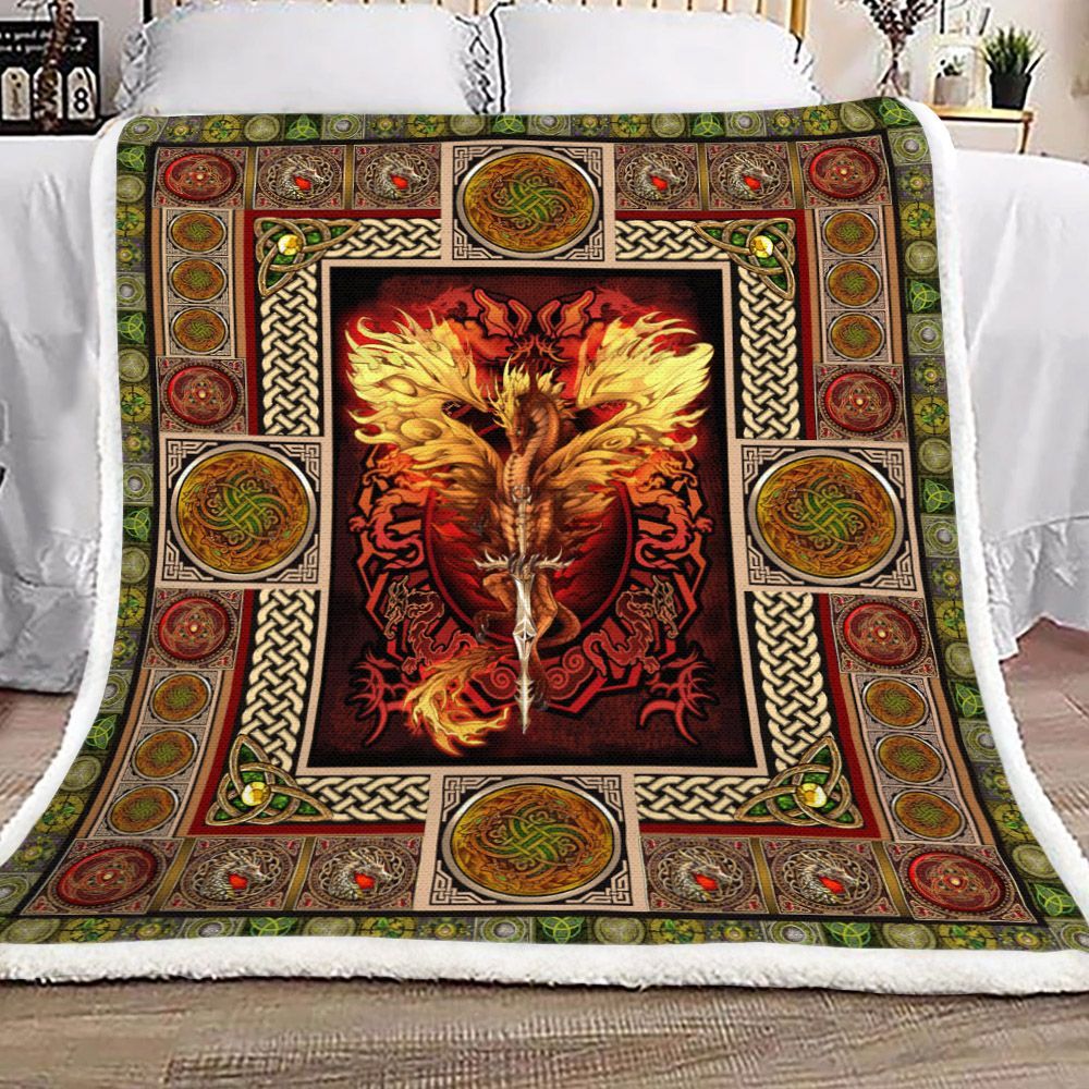 Celtic Dragon Sherpa Fleece Blanket