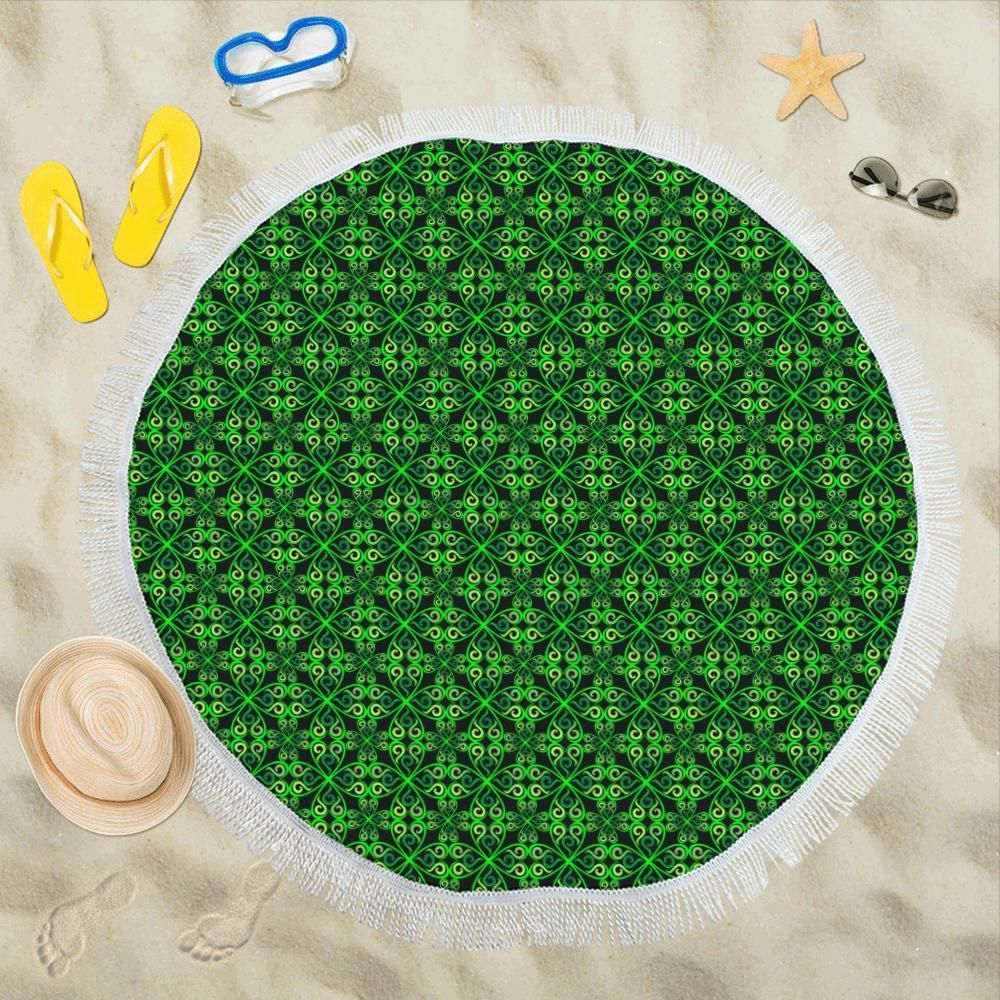 Celtic Green Neon Design Printed Round Beach Towel