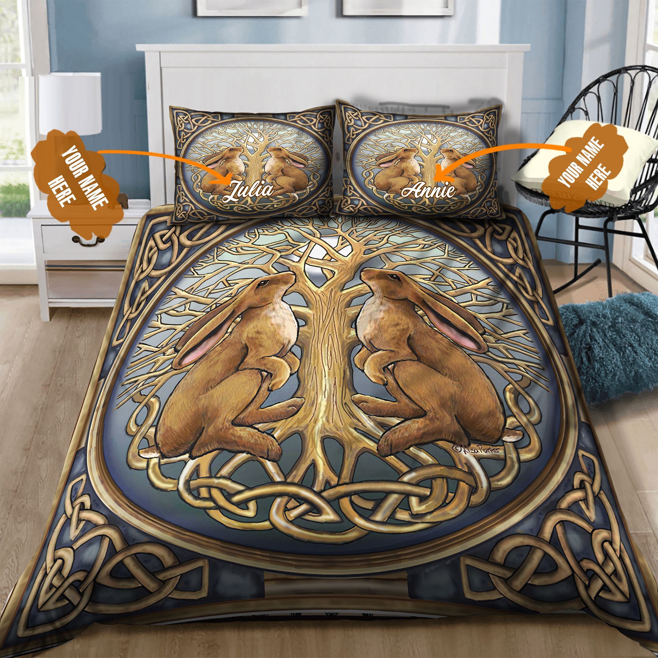 Celtic Rabbit Personalized Bedding Set