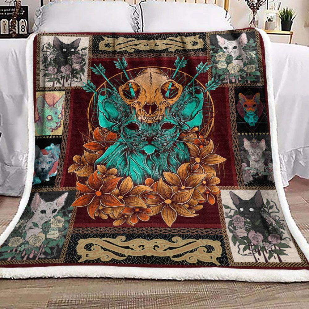 Celtic Sphynx Flower Skull Sherpa Fleece Blanket