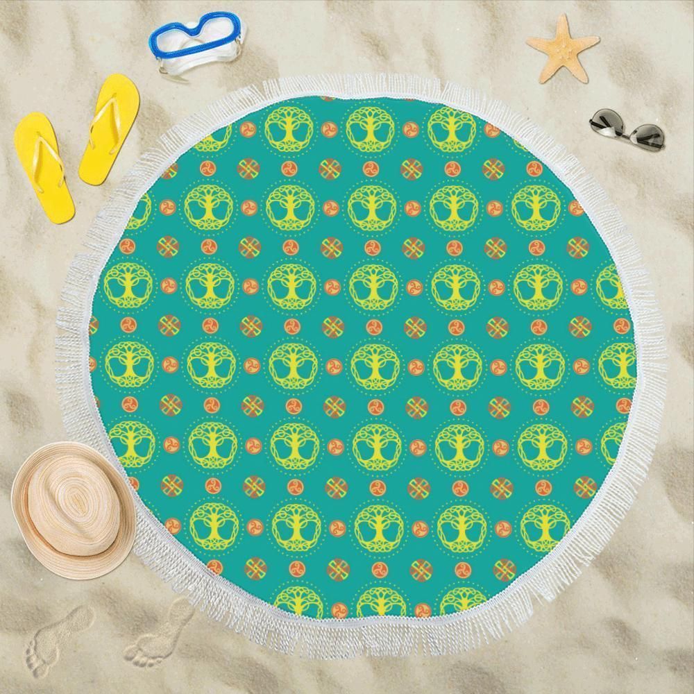 Celtic Tree Of Life Print Pattern Round Beach Towel