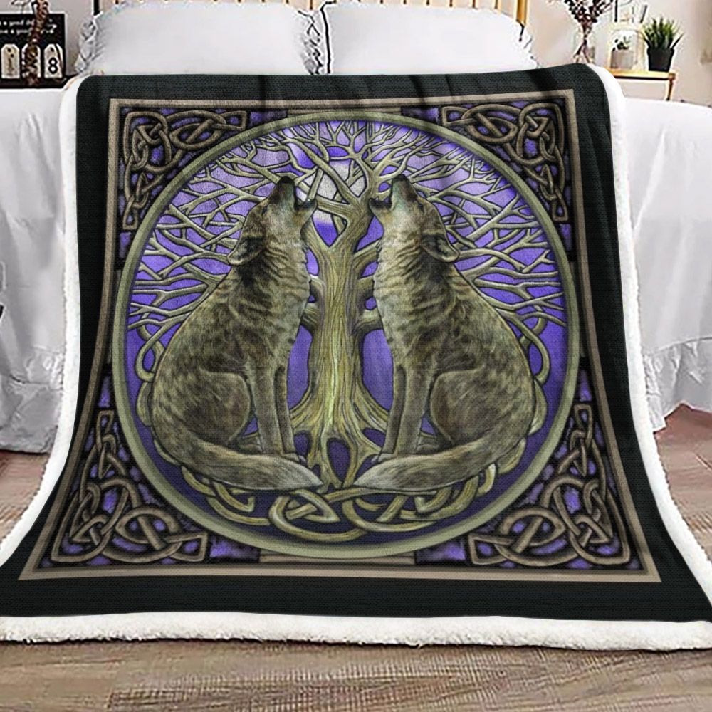 Celtic Wolf Sherpa Fleece Blanket