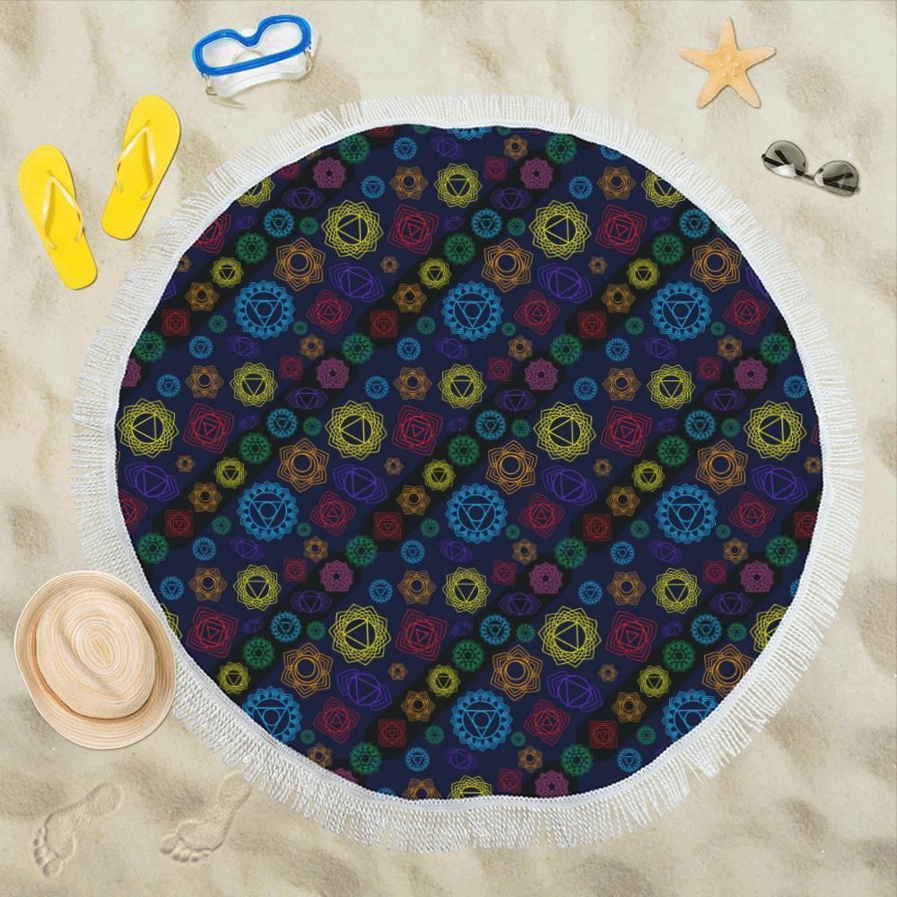 Chakra Colorful Print Pattern Round Beach Towel