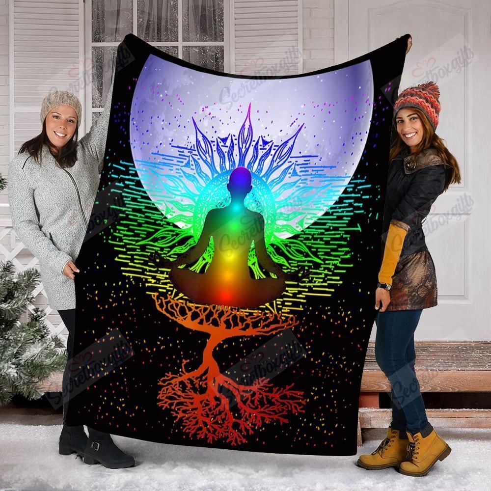 Chakra Meditation Moon Tree Of Life Fleece Blanket