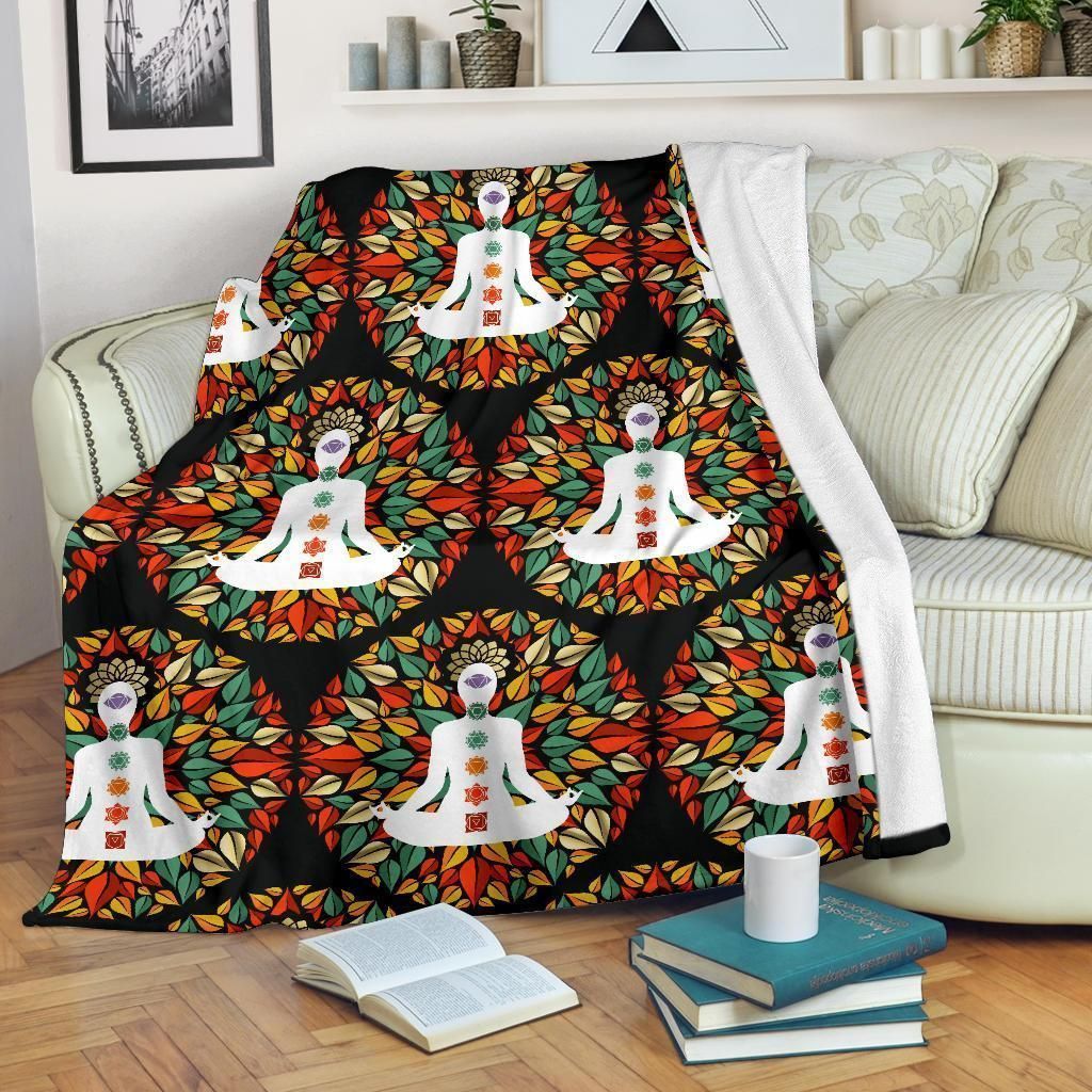 Chakra Yoga Namaste Black Fleece Blanket