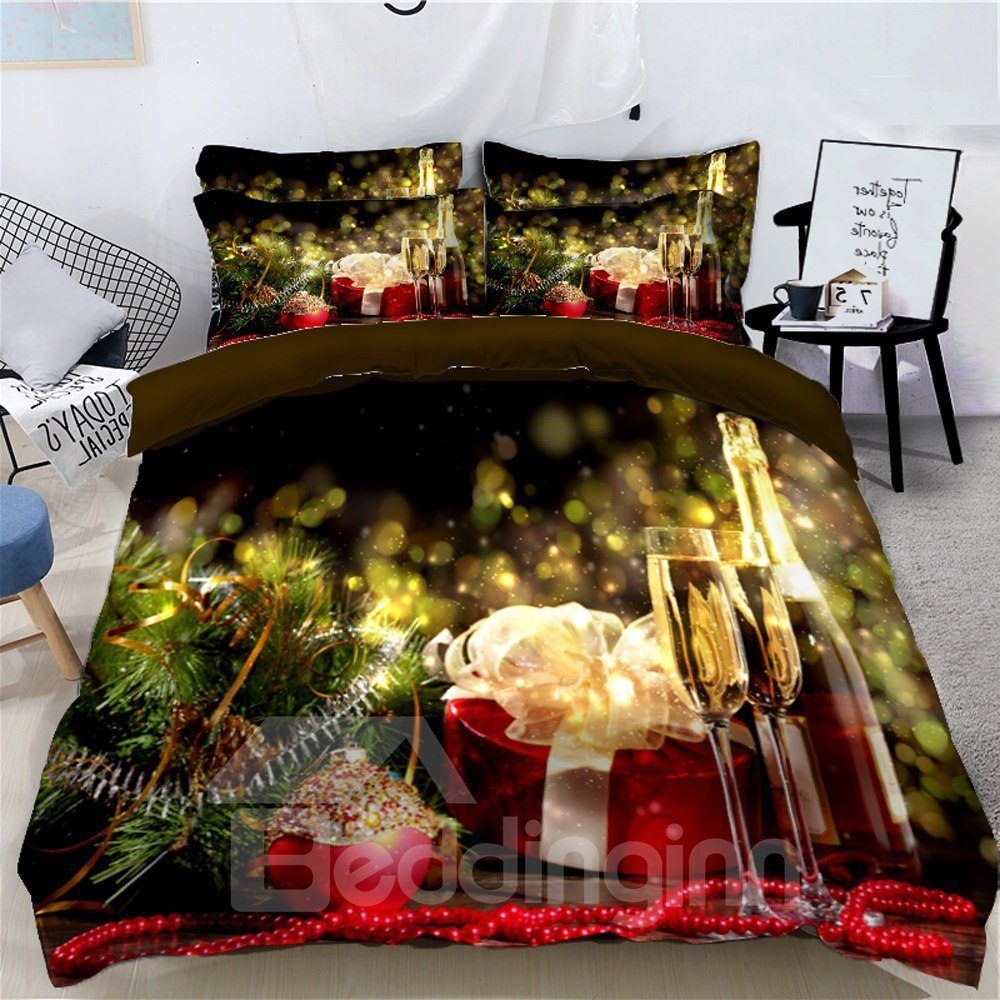 Champagne And Presents Celebrate Christmas 3d Bedding Set