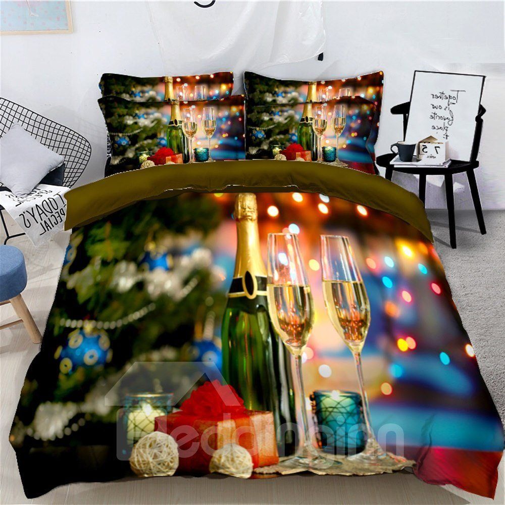 Champagne And Presents Celebrate Christmas 3d Bedding Set