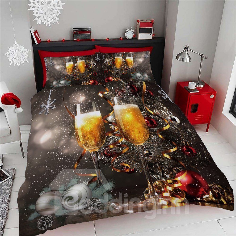 Champagne And Ribbon Celebrate Christmas Bedding Set