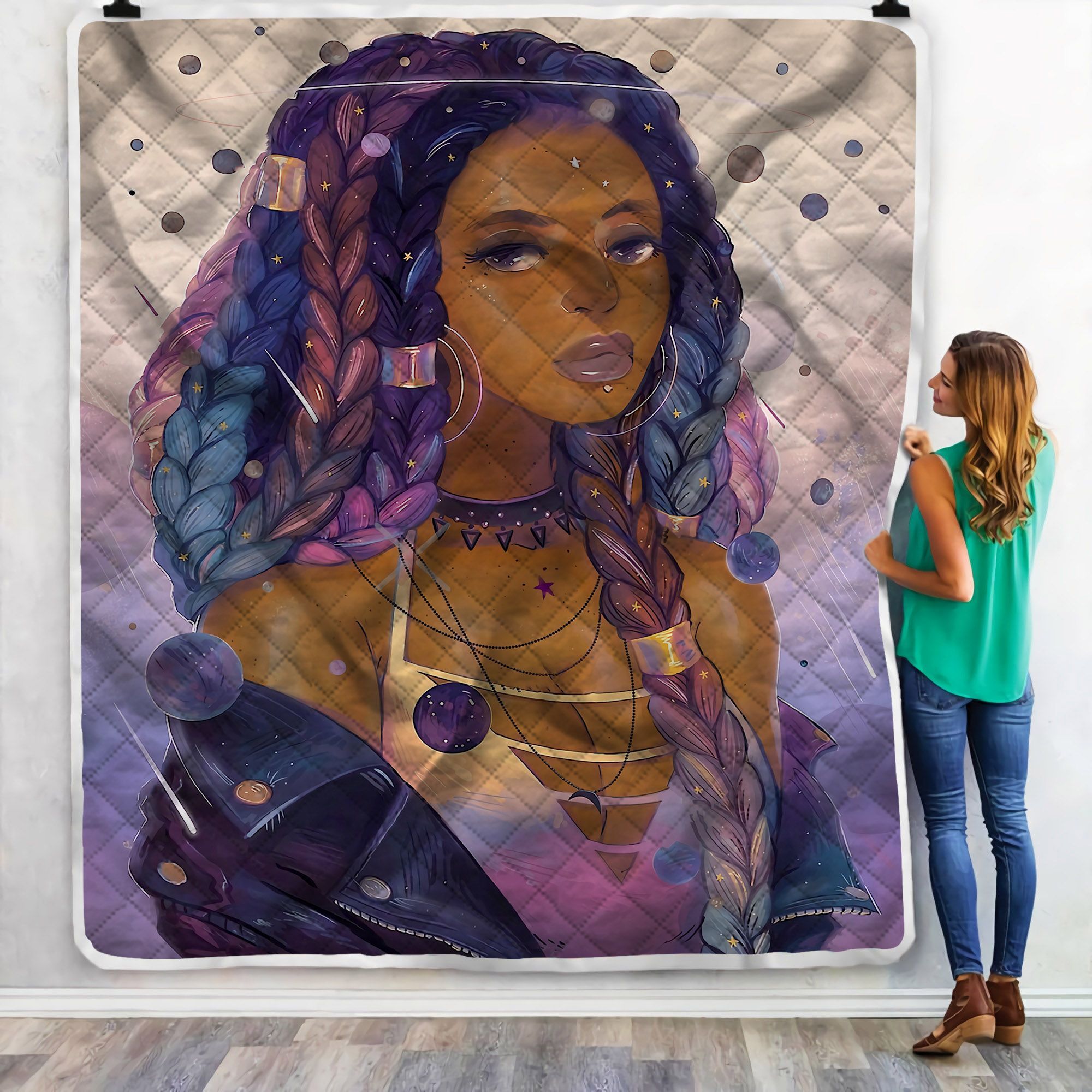 Charming Black Girl Galaxy Sherpa Fleece Blanket