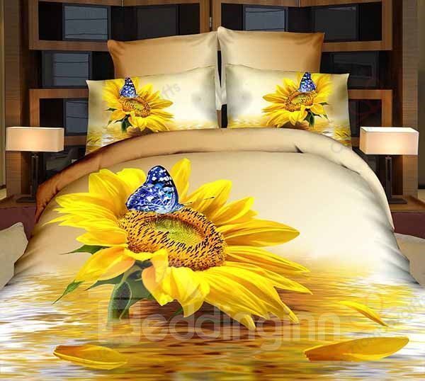 Charming Sunflower And Blue Butterfly Bedding Set