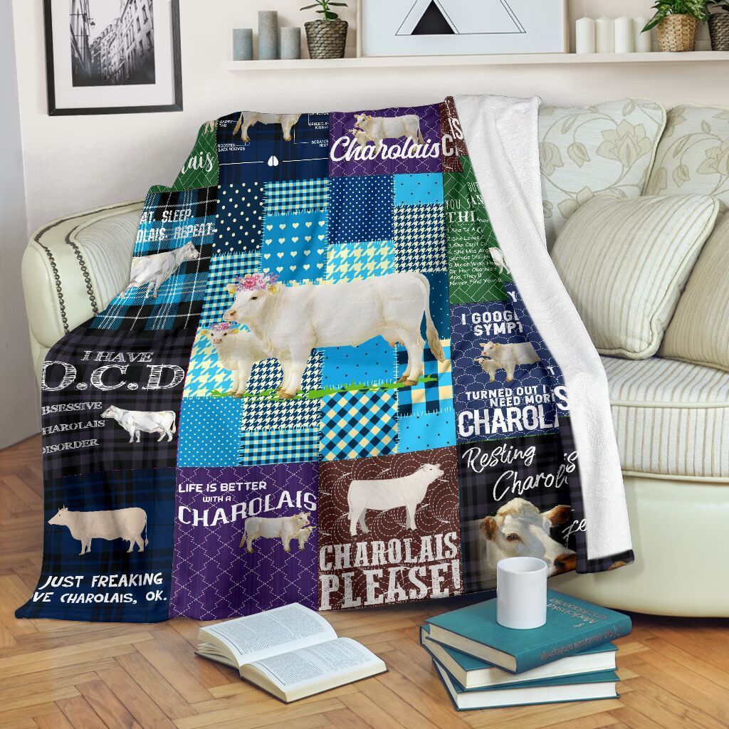 Charolais Cow Sherpa Fleece Blanket