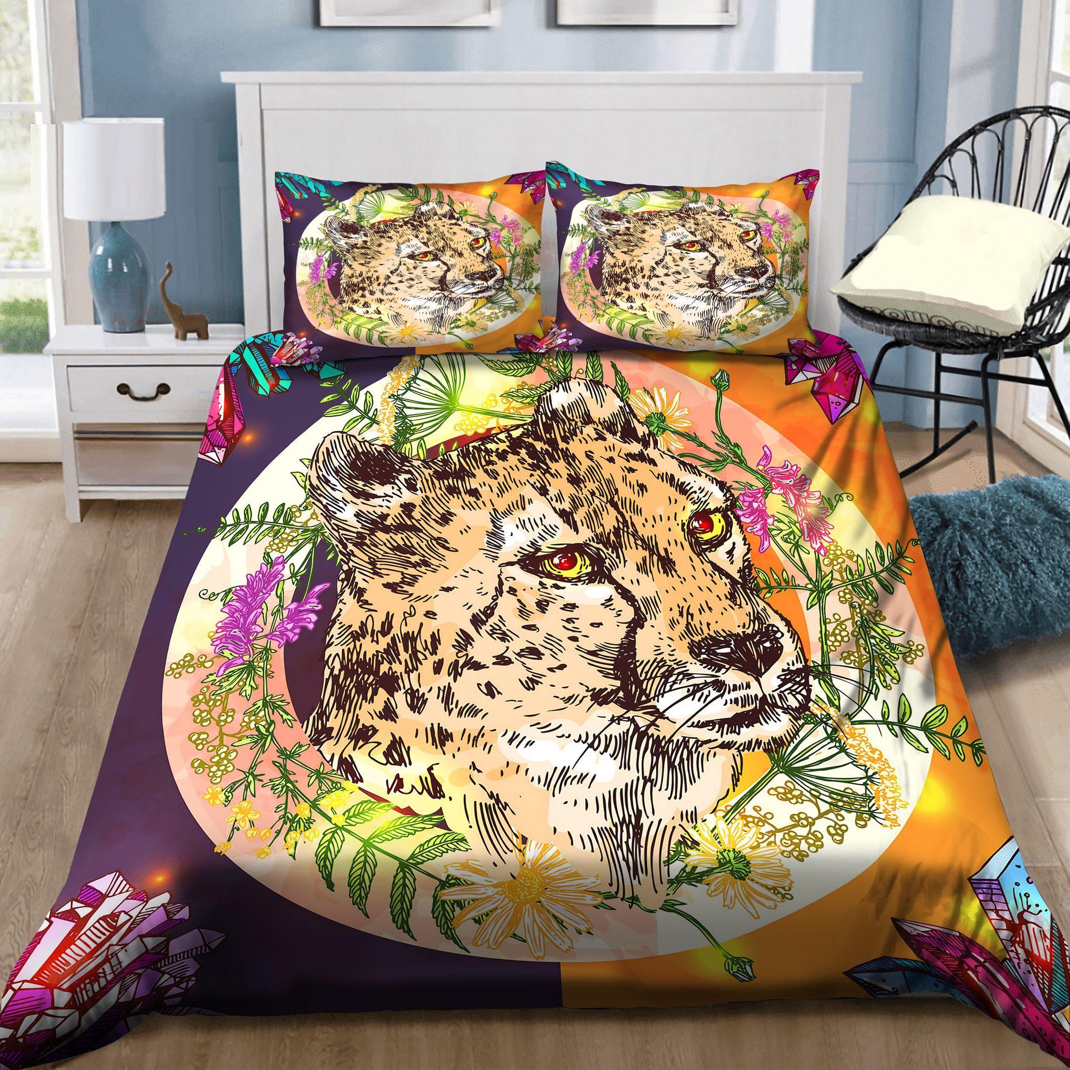 Cheetah Flowers Bedding Set