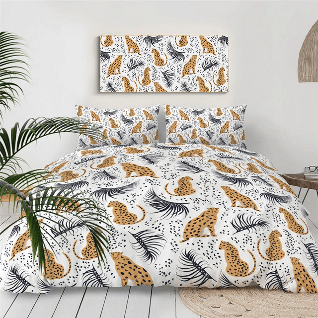 Cheetah Pattern Cartoon White Bedding Set