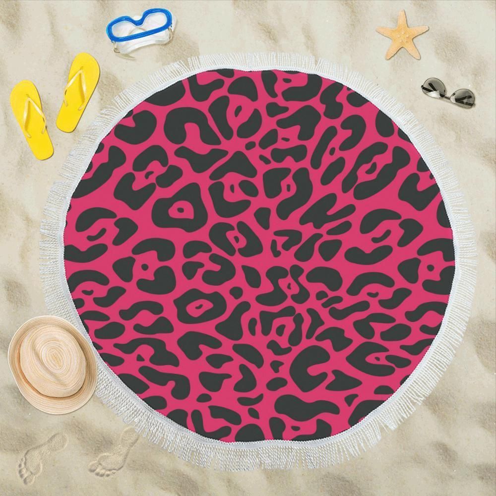Cheetah Pink Print Pattern Round Beach Towel
